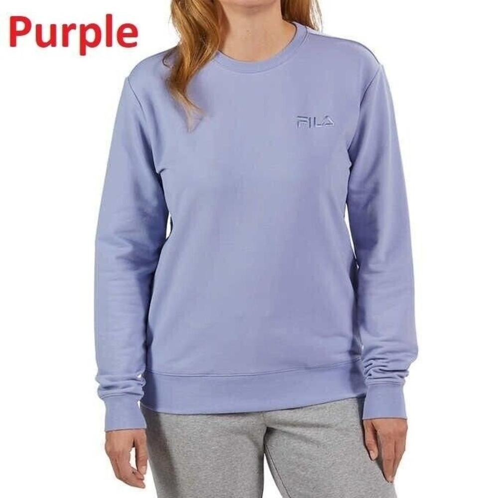 FILA Womens‎ French Terry Long Sleeve Crew Neck Sweatshirt Purple Size Large